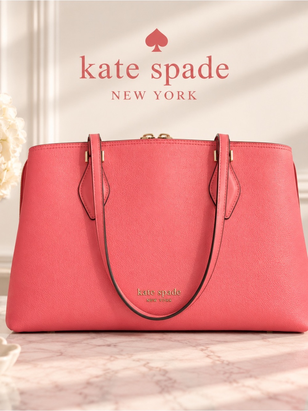 Kate Spade Zeezee Large Work Tote Peach Melba Pink Leather NWOT